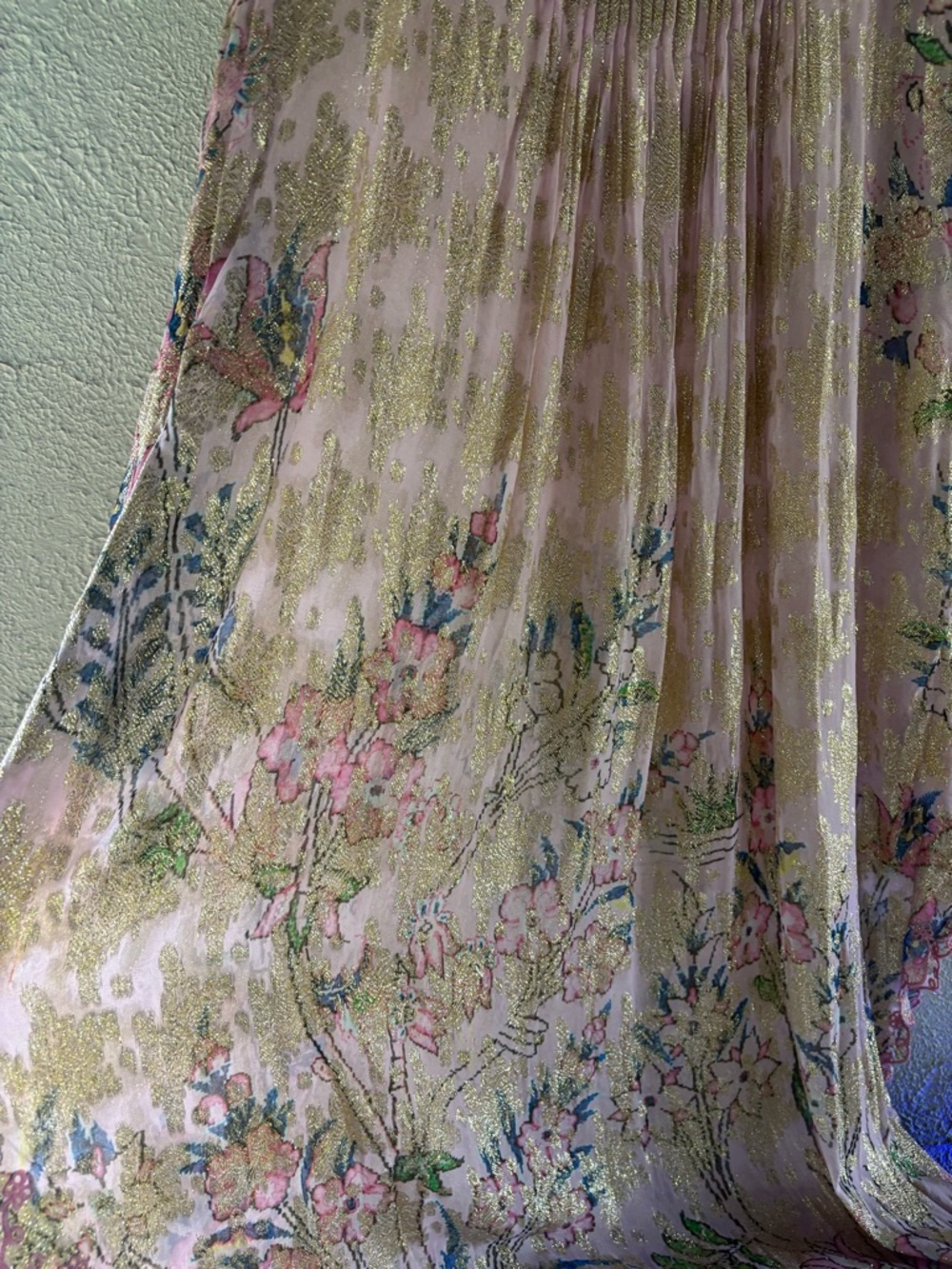 Hemant & Nandita Sheer Pink Floral Maxi Dress with Gold Accents - Picture 9 of 9